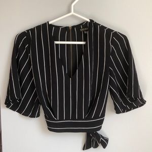Striped Tie Front V-Neck Top